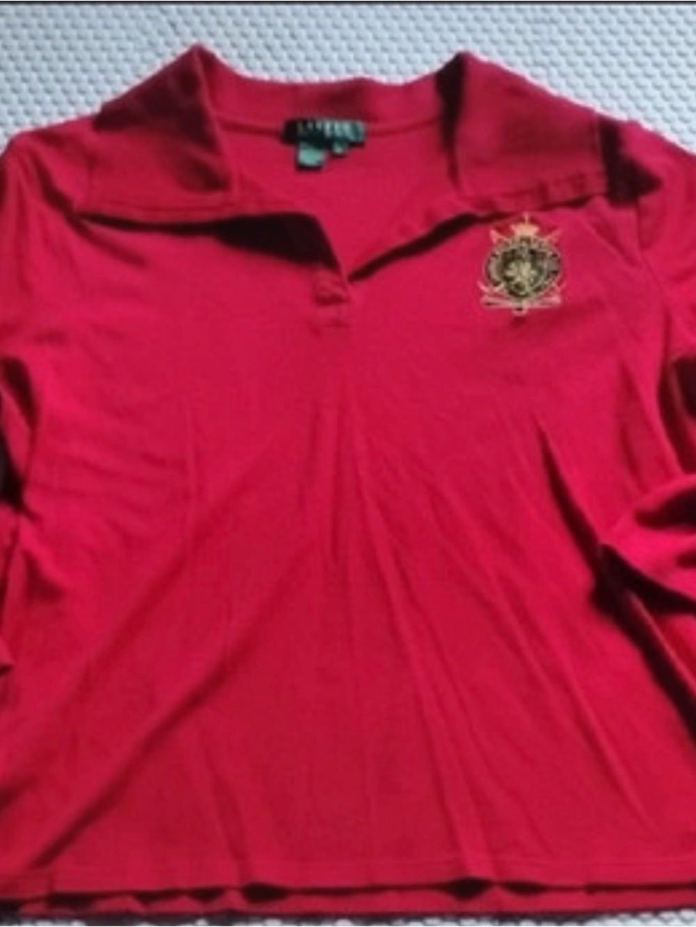 Vintage Lauren Ralph Lauren Signature Crest Red 3/4 Sleeve Polo Top XL - Picture 2 of 4